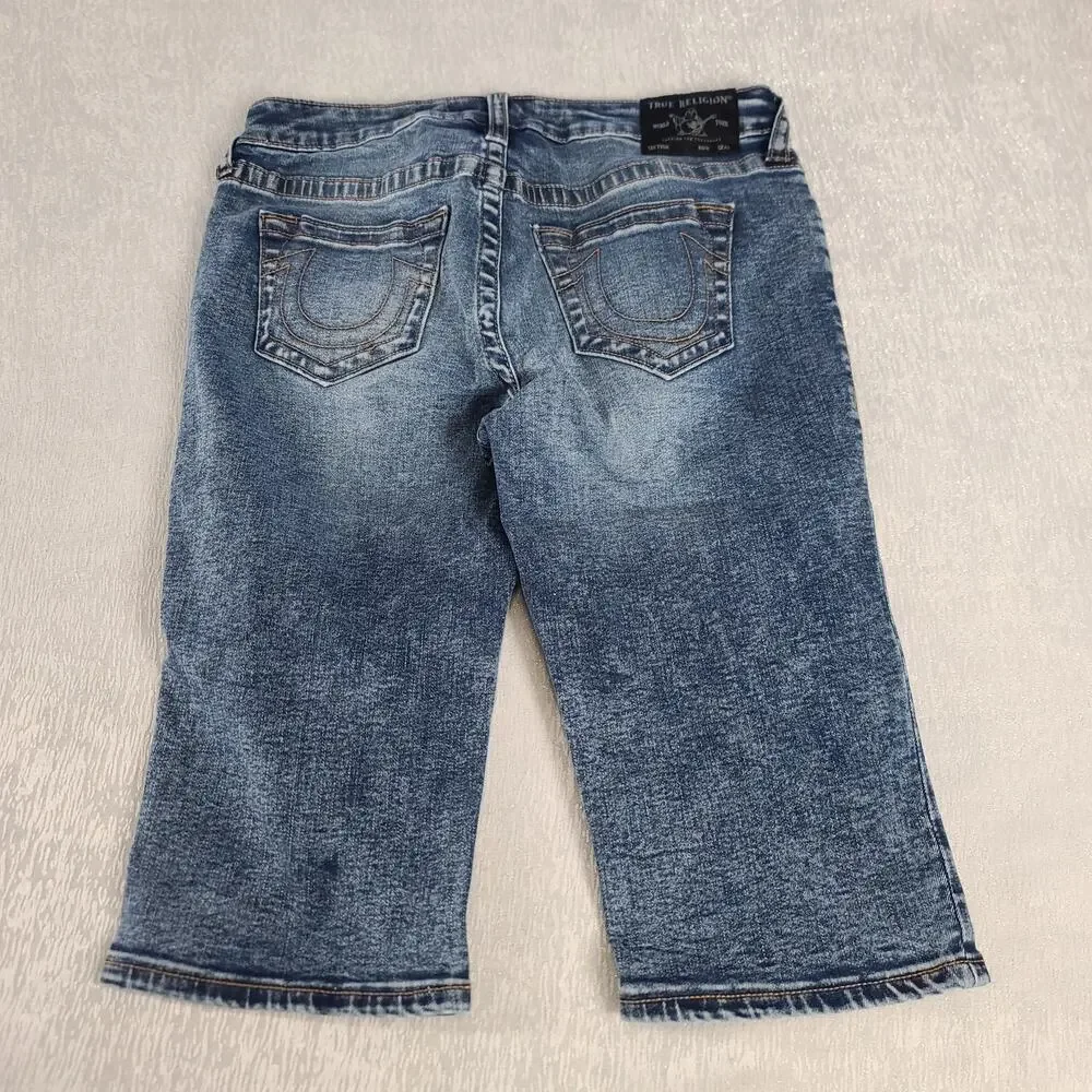 True Religion Riley knee length distressed women's shorts jeans blue Size 28 Y2K - Picture 2 of 6
